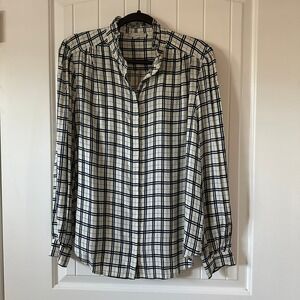 Joie | Long Sleeve Button Up‎ Blouse Ivory Black Plaid | Women's L